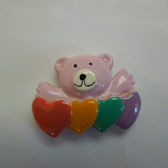 Vintage Pink Teddy Bear Hugging Hearts Fridge Refrigerator Magnet - Picture 2 of 9